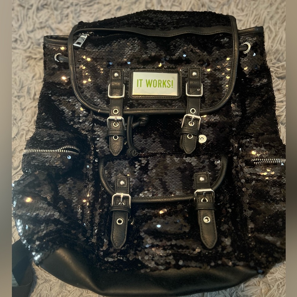 ItWorks black sequin backpack